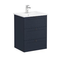 Vitra Root Classic 68902 Lavabo Dolabı, Üç Çekmeceli, 60 Cm, Mat Lacivert, Köşeli Lavabolu